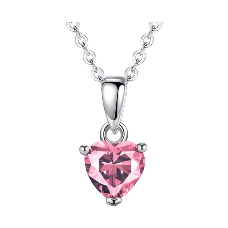 Glory Strieborný nahrdelník Happy s ružovým srdiečkom CYD801-10 53199083