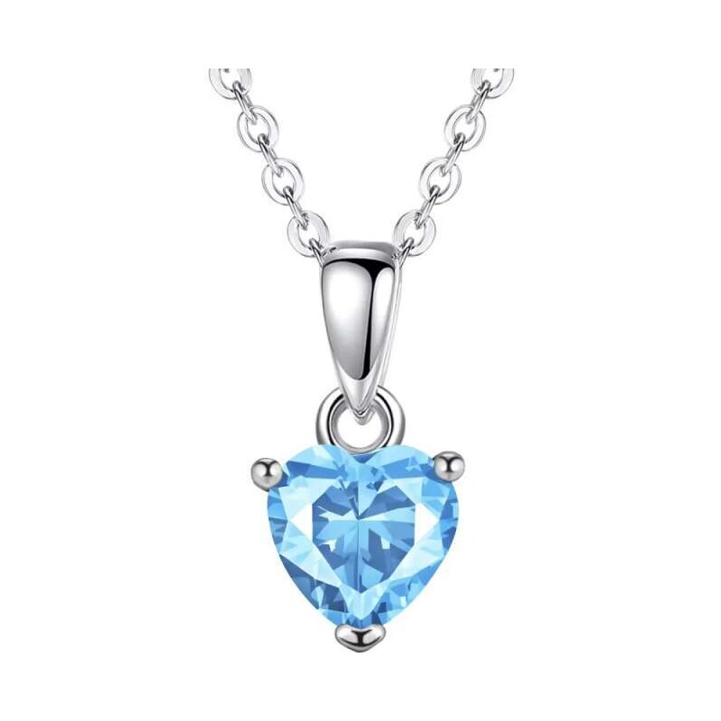 Glory Strieborný nahrdelník Happy s aquamarine srdiečkom CYD801-3 53199076