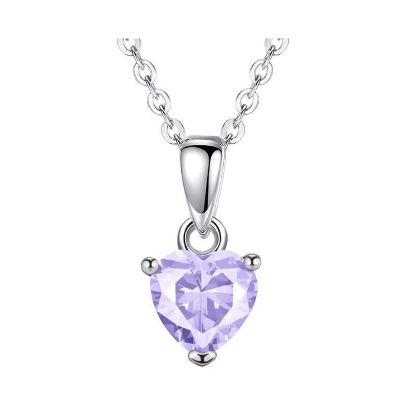 Glory Strieborný nahrdelník Happy so svetlofialovým srdiečkom CYD801-6 53199079