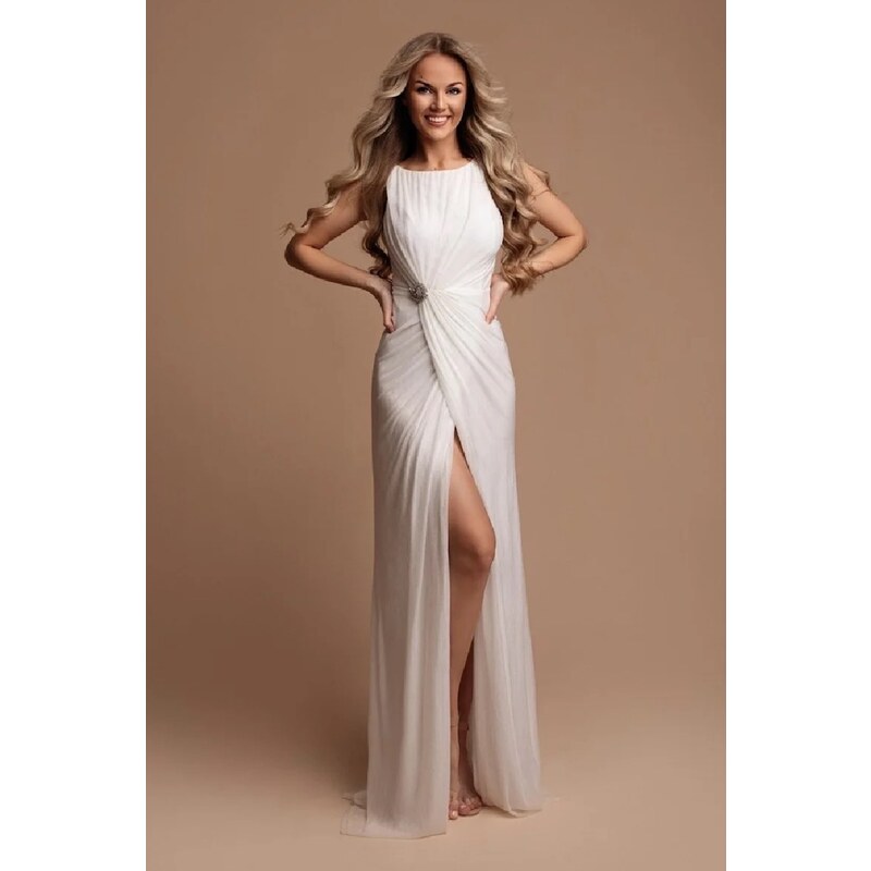 miadresses.sk Biele priliehavé šaty s jemnými trblietkami 53199659