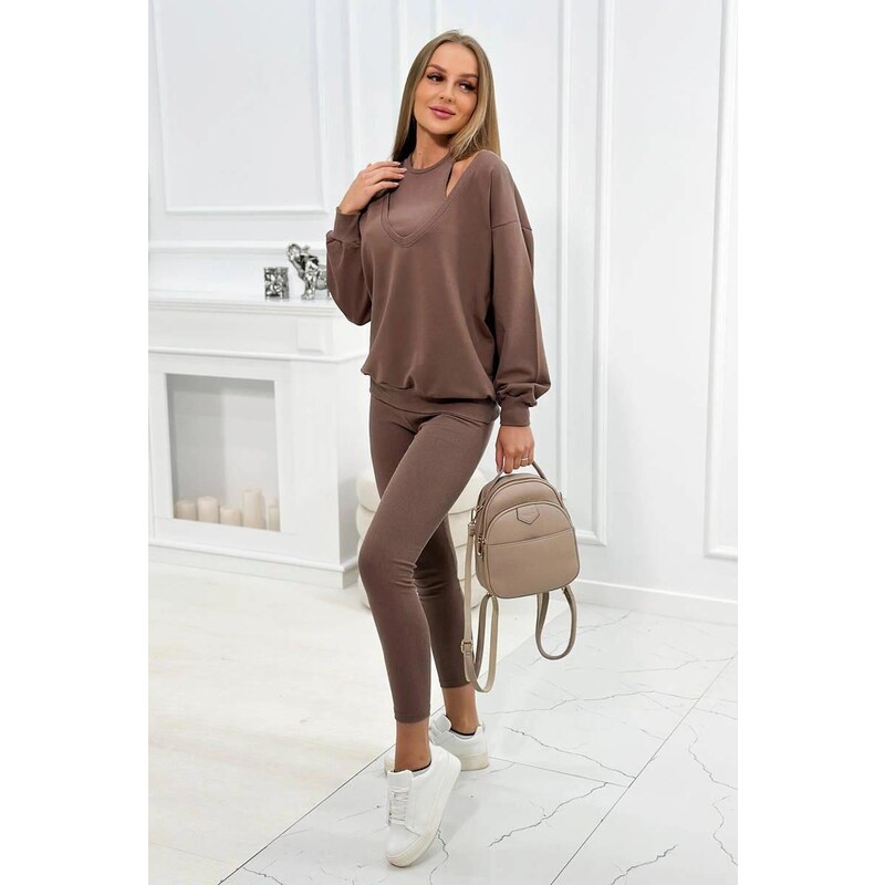 MladaModa 3-dielny set mikina + top + legíny model 9441 farba mocca 53200249