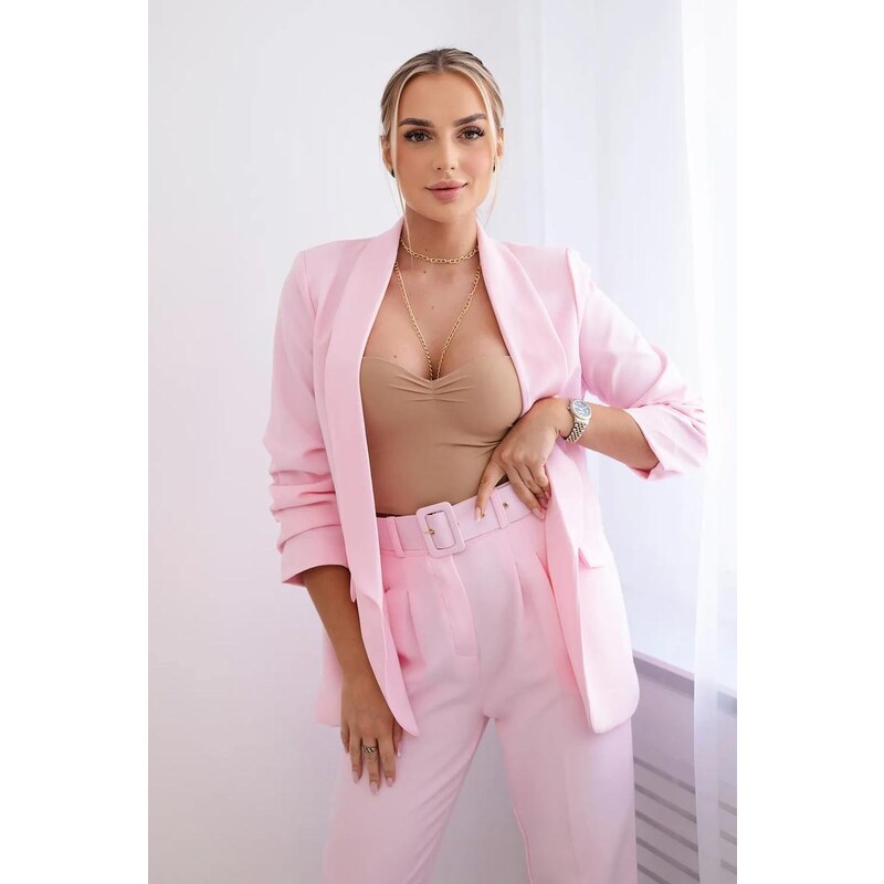 MladaModa Elegantná súprava saka a nohavíc model 80172K svetlá ružová 53200254