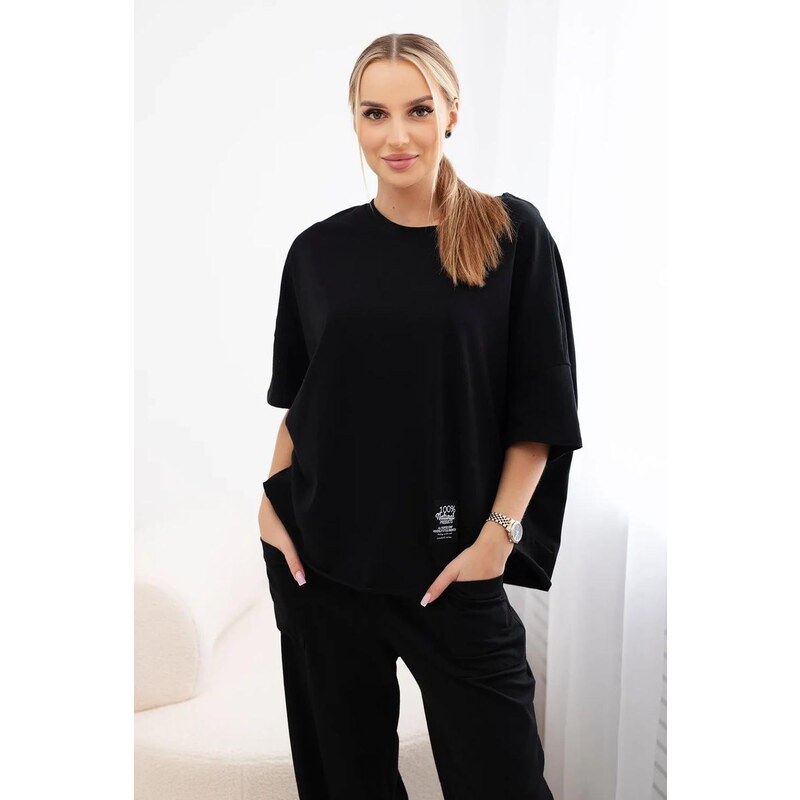 MladaModa 2-dielna bavlnená súprava blúzky a trojštvrťových teplákov 53200275