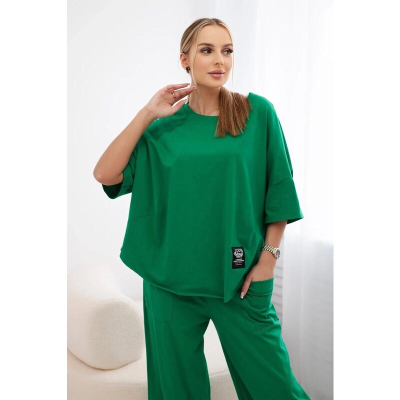 MladaModa 2-dielna bavlnená súprava blúzky a trojštvrťových teplákov 53200278