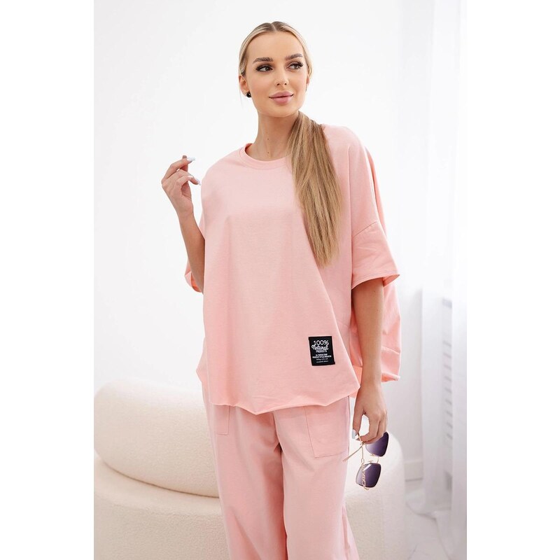 MladaModa 2-dielna bavlnená súprava blúzky a trojštvrťových teplákov 53200301