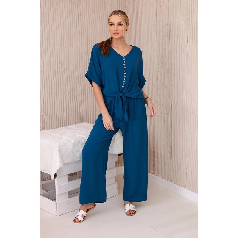 MladaModa Komplet nohavíc a blúzky s gombíkmi model 5963 tmavý 53200350