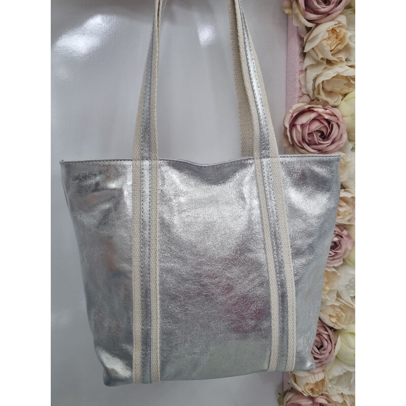 Katrins Fashion Kožená metalická kabelka Italy 53237822