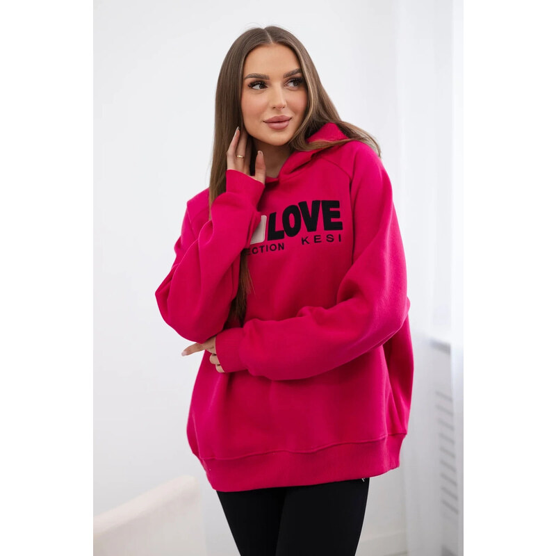 K-Fashion Zateplená bavlnená mikina s kapucňou Love fuchsia 53255168