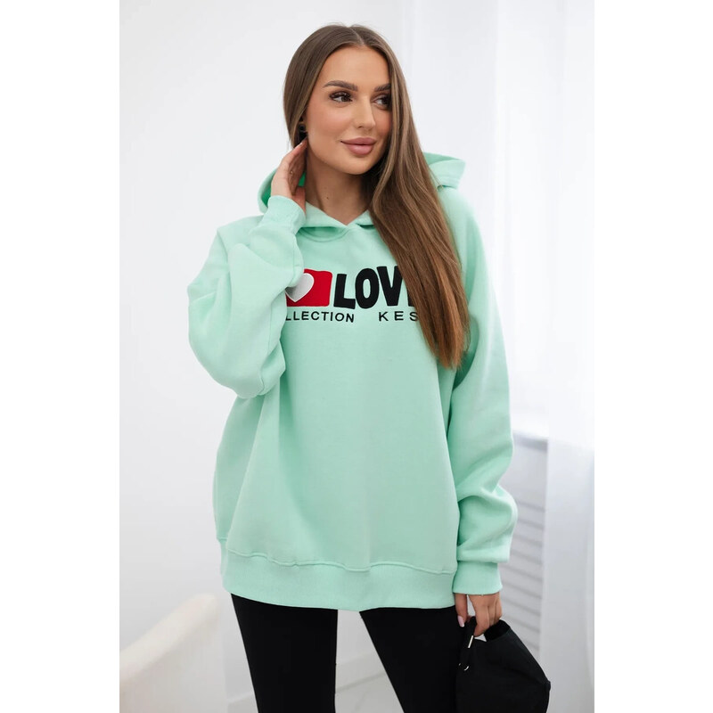 K-Fashion Zateplená bavlnená mikina s kapucňou Love Mint 53255175