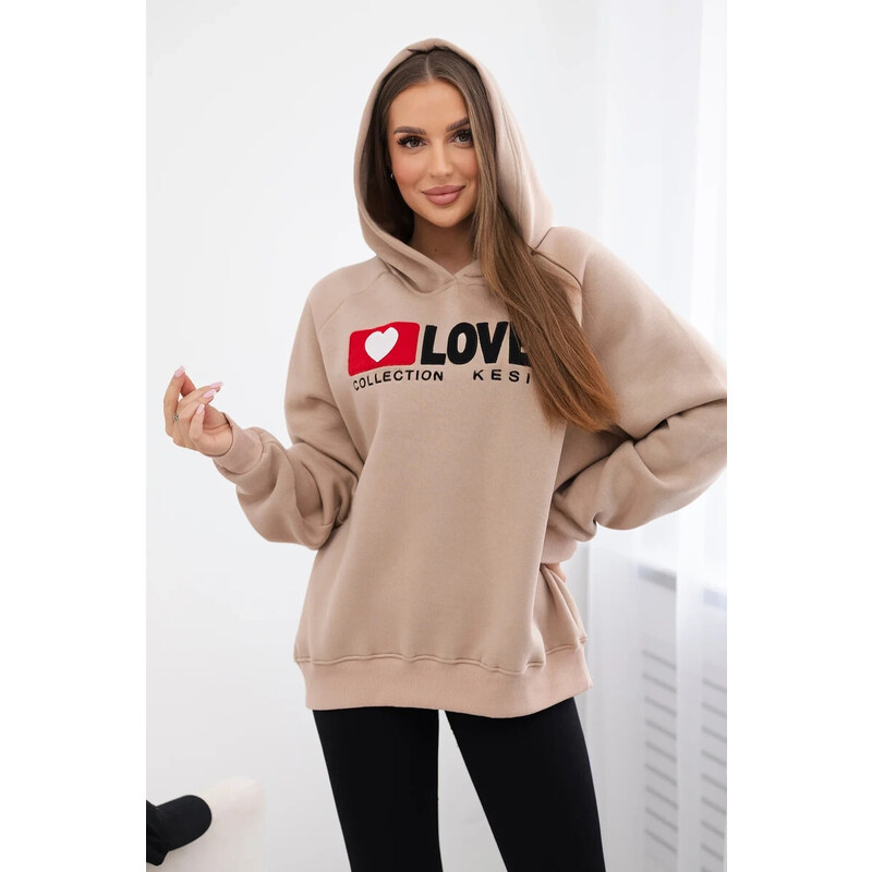 K-Fashion Zateplená bavlnená mikina s kapucňou Love dark beige 53255170