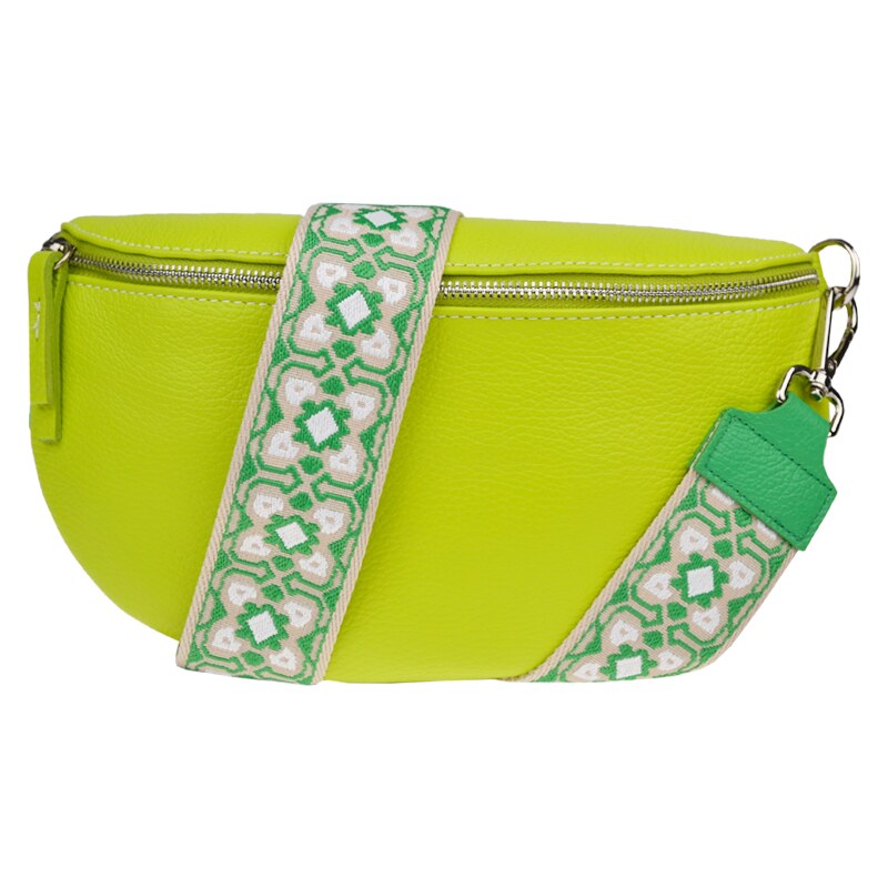 Zelená kožená talianska crossbody kabelka Reni Grande Lime s prídavným 53253667