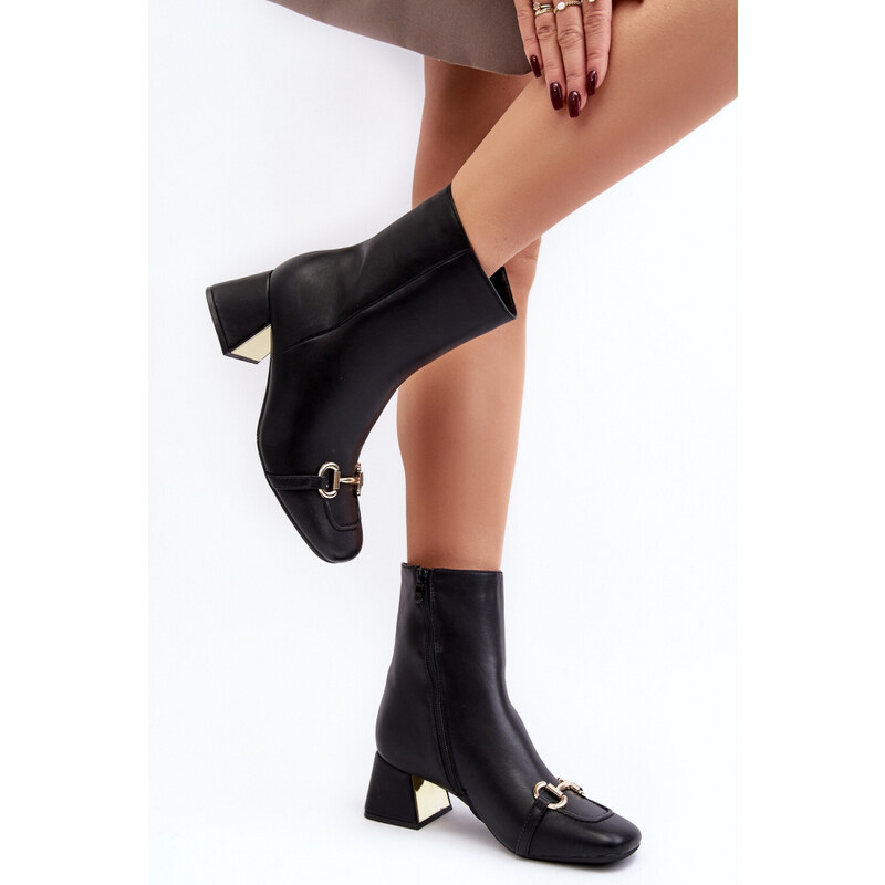Inello Dámske členkové topánky na podpätku 1063 Black with Gold - 53356543