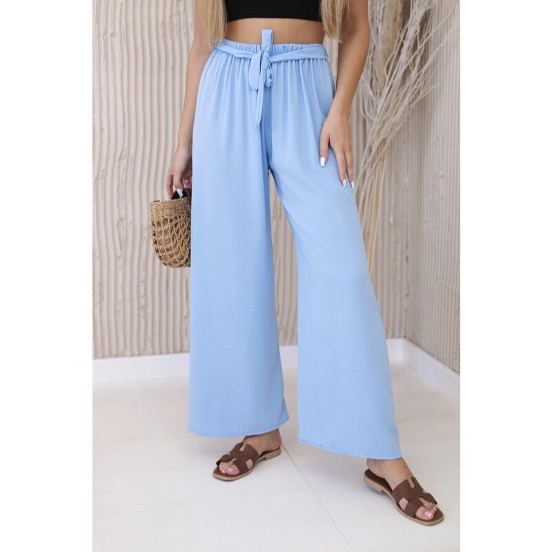 MladaModa Široké nohavice s viazaním v páse model 5878 svetlomodré 53389930