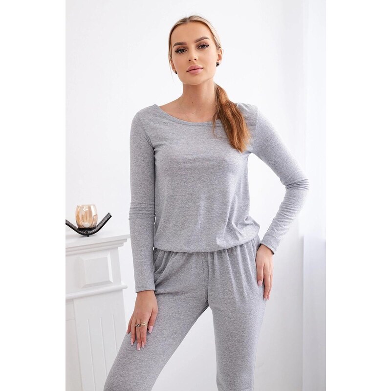 MladaModa Viskózový overal s gumičkou v páse model M1065 šedý 58163563