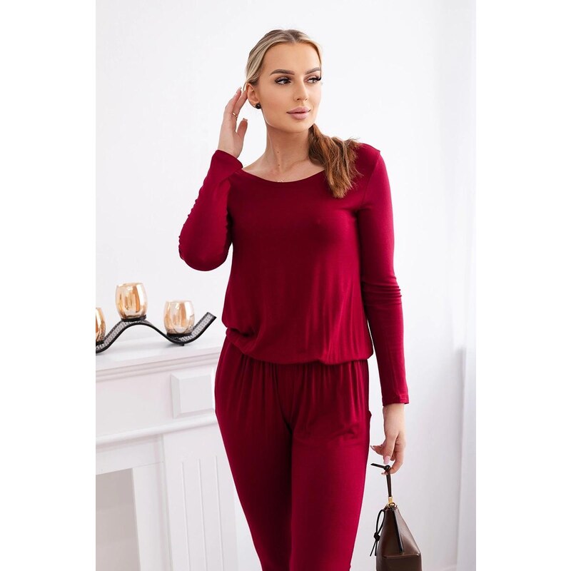 MladaModa Viskózový overal s gumičkou v páse model M1065 bordový 58163564