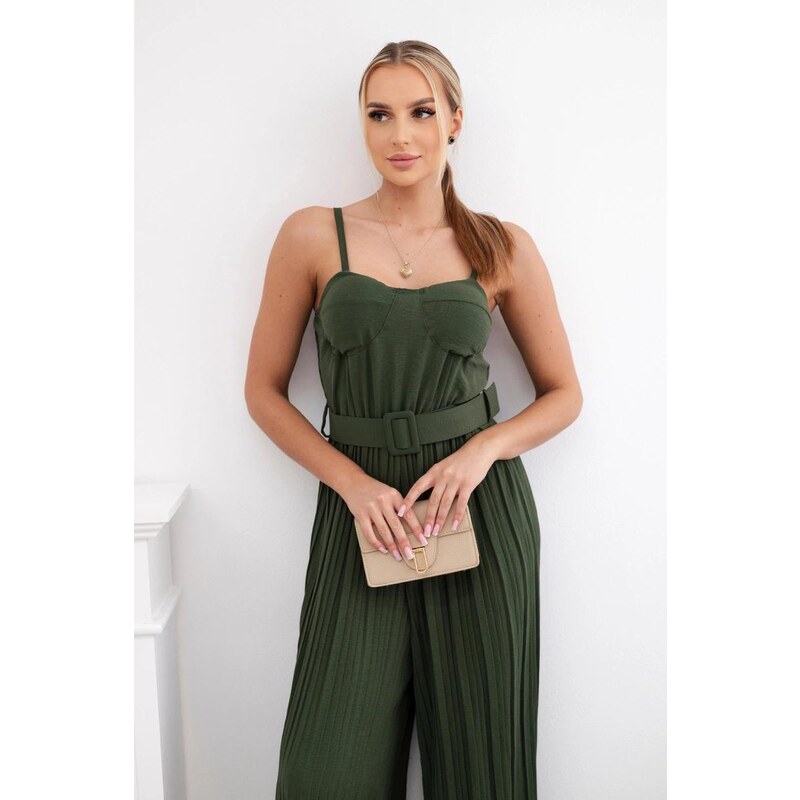 MladaModa Overal na ramienka so širokými skladanými nohavicami model 58163590