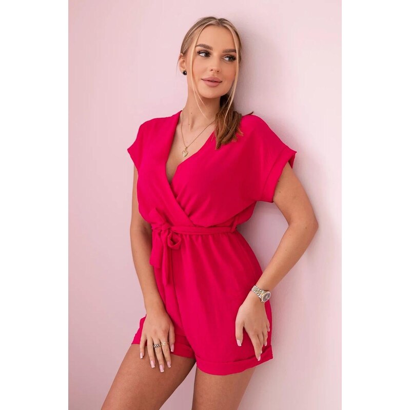 MladaModa Krátky overal s viazaním v páse model 6494T fuksiový 58163596