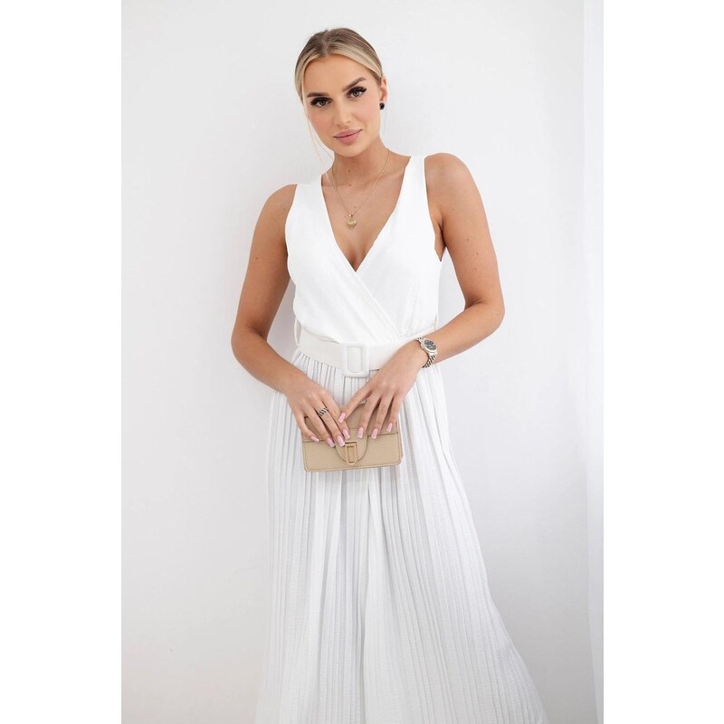 MladaModa Viskózový overal so širokými skladanými nohavicami model 63717504