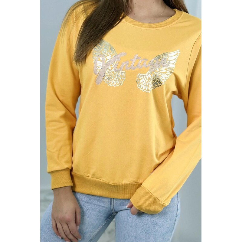 MladaModa Mikina s lesklou potlačou a vyšívaným nápisom Vintage 56410824