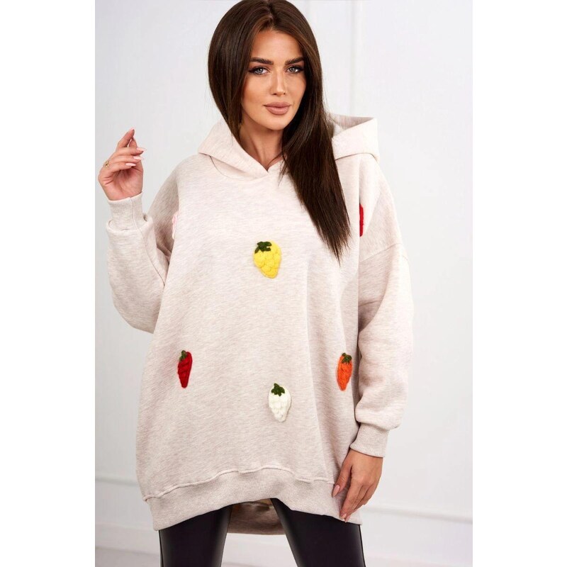 MladaModa Zateplená mikina s jahodovými nášivkami model 9629 béžová 56410848