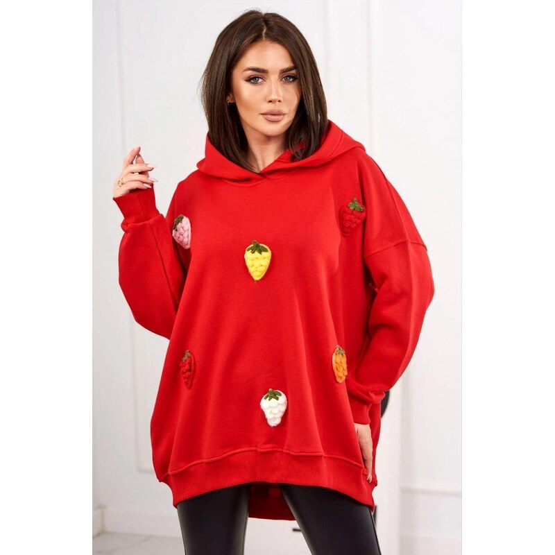MladaModa Zateplená mikina s jahodovými nášivkami model 9629 červená 56410850