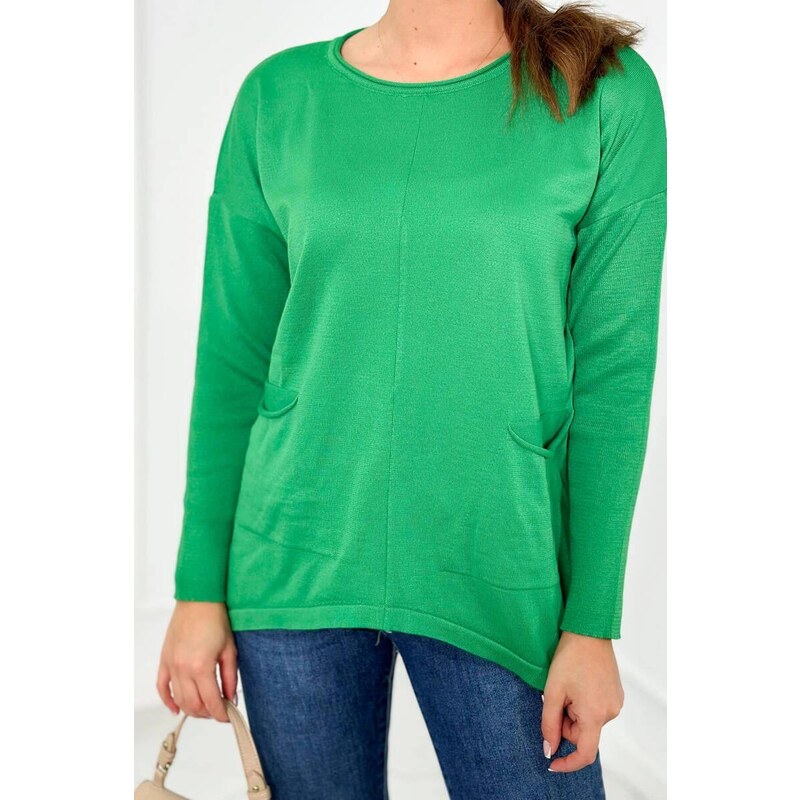 MladaModa Tenký sveter s prednými vreckami model 2432 zelený 58163617