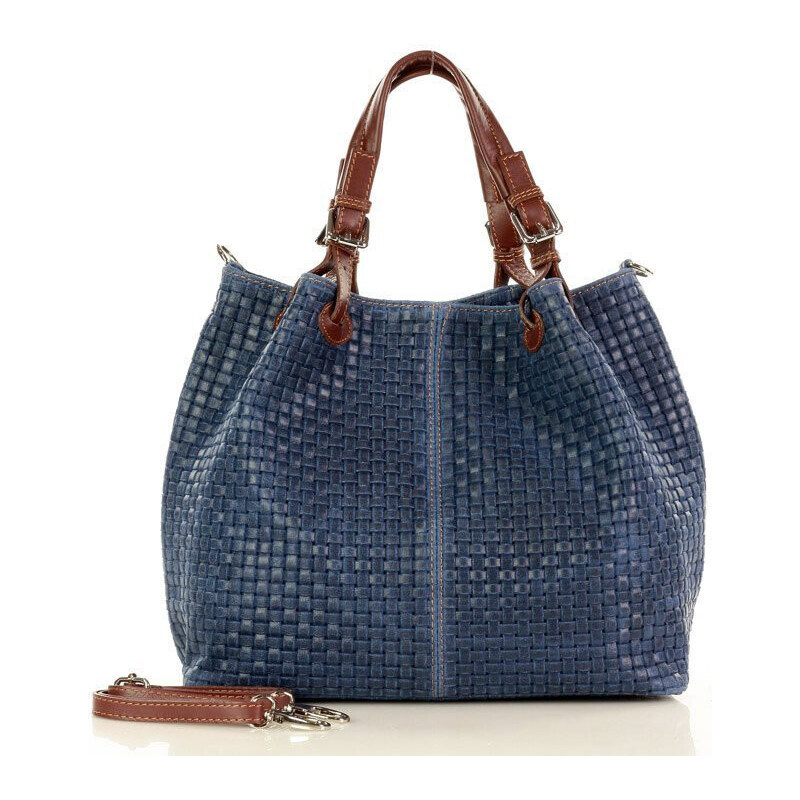 GENUINE LEATHER MARCO MAZZINI Kožená kabelka Carina Treccia | modrá 53487291