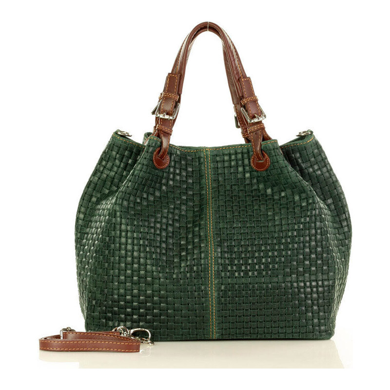 GENUINE LEATHER MARCO MAZZINI Kožená kabelka Carina Treccia | zelená 53487293