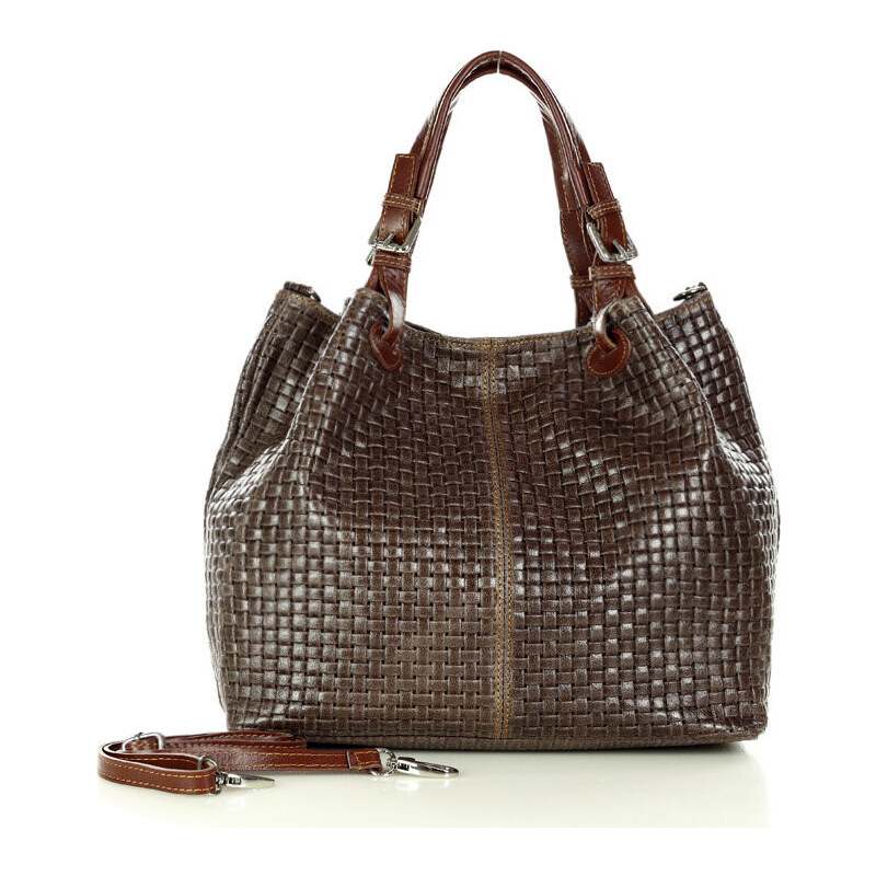 GENUINE LEATHER MARCO MAZZINI Kožená kabelka Carina Treccia | Hnedá 53487295