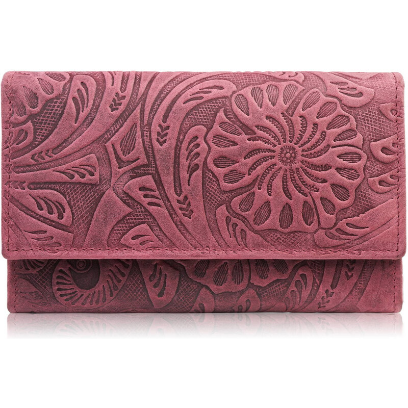 Paolo Peruzzi Dámska kožená peňaženka vintage, kvetinová | ružová T 53487304
