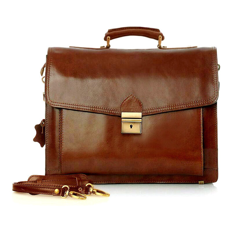 Mazzini Business MARCO MAZZINI Pánska kožená aktovka LORIS | hnedá 33b 53499293