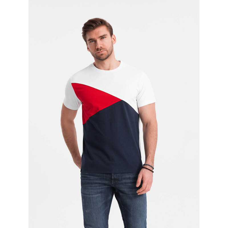 Ombre Tri-color mens cotton t-shirt - white and navy blue 53686996