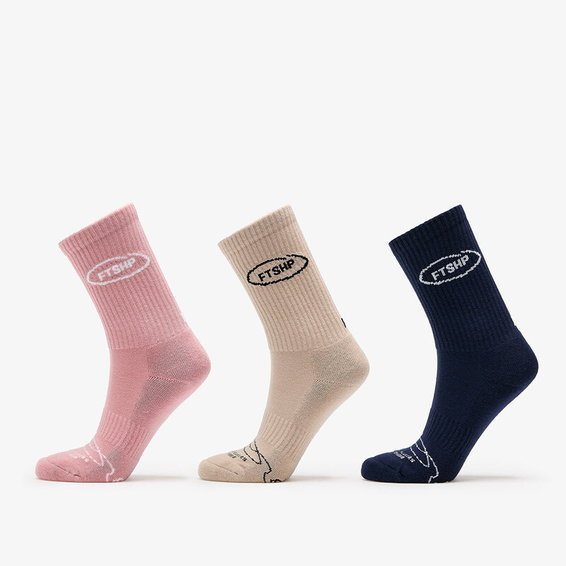 FTSHP Ponožky Footshop Basic Crew Socks 3-Pack Navy/ Acru/ Pink 43-46 53526764