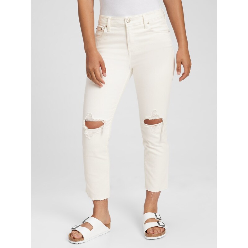 Biele dámske 3/4 slim fit rifle s potrhaným efektem GAP 50513760