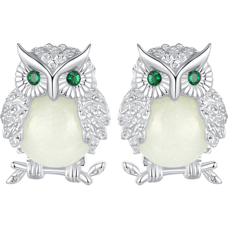 Royal Fashion strieborné luminiscenčné náušnice Sova BSE949 54139883