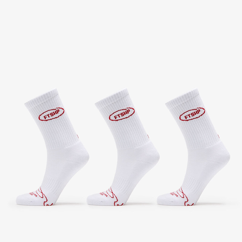 FTSHP Ponožky Footshop Basic Crew Socks 3-Pack White (Red Logo) 39-42 53687772