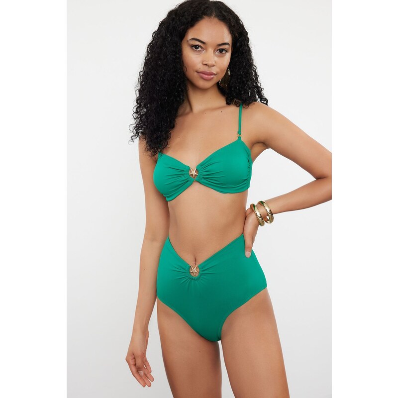 Trendyol Emerald Green Premium Accessorized High Waist Hipster Bikini 57756912