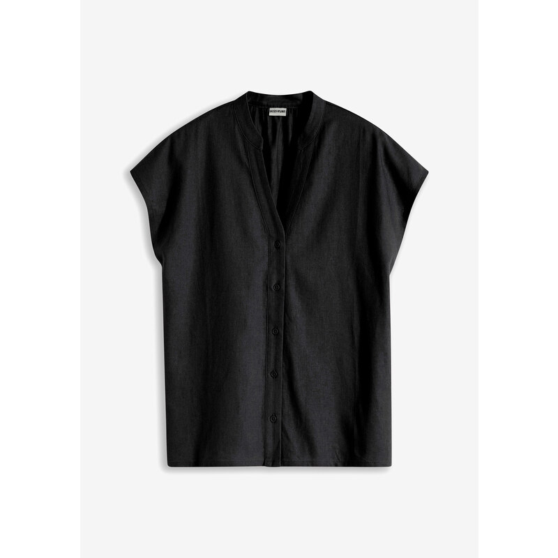 bonprix Blúzka s krátkym rukávom, vzdušný plátený mix, farba čierna 53691495