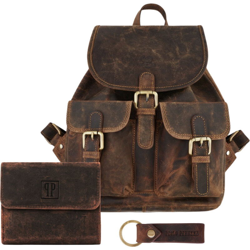PAOLO PERUZZI Dámska darčeková sada Kožený batoh, peňaženka a klúčenka 53825728