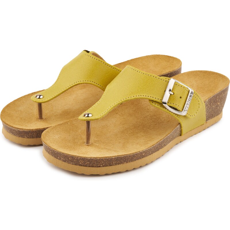 Vlnka Dámske kožené žabky na korkovej podošve na klínku Agáta žltá 53891722