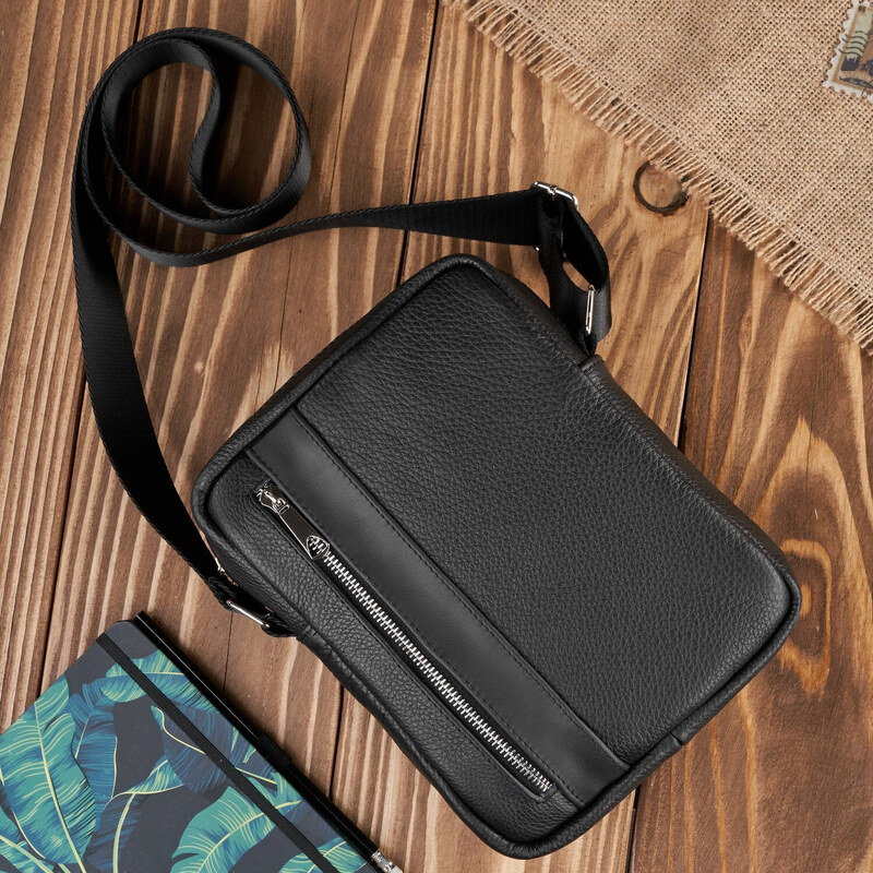 Abruzzo Pánska kožená taška cez rameno | čierna ABR-04 53936220