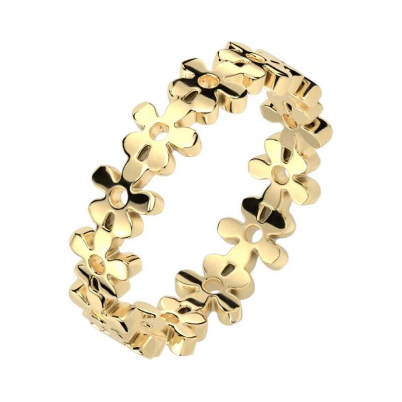 Glory Prsteň z chirurgickej ocele s kvietkami Leia zlatý R-M8141G 53953588