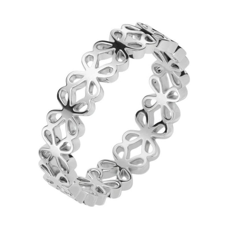 Glory Prsteň z chirurgickej ocele s kvietkami Leia strieborný R-M8140S 53953587