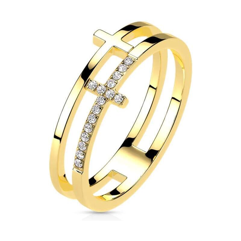 Glory Prsteň s krížikmi zdobený zirkónmi Betty zlatý R-M7721G 53953580