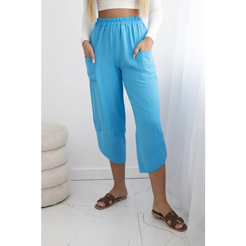 Kesi Włoski Turquoise trousers with wide legs and pockets 60709774