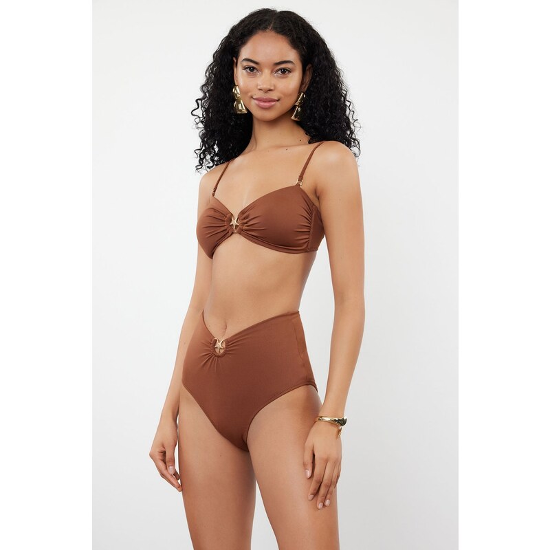Trendyol Brown Premium Accessory High Waist Hipster Bikini Bottom 57756907