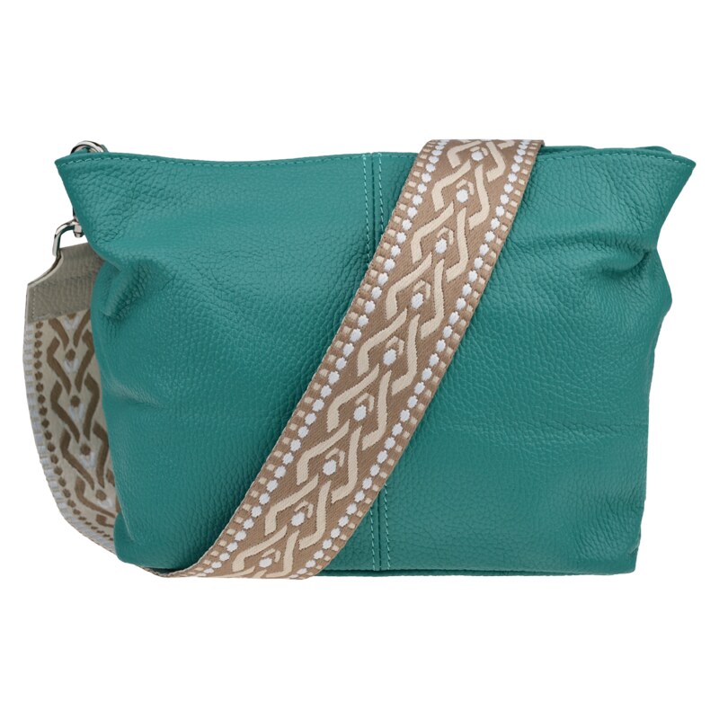 Tyrkysová kožená talianska crossbody kabelka Batilda Smeraldo s 67291128