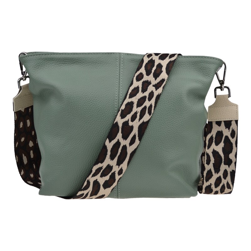 Zelená kožená talianska crossbody kabelka Prisca Khaki s prídavným 54099778