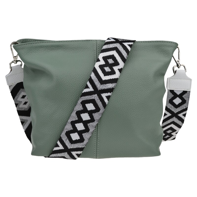 Zelená kožená talianska crossbody kabelka Prisca Khaki s prídavným 54099781