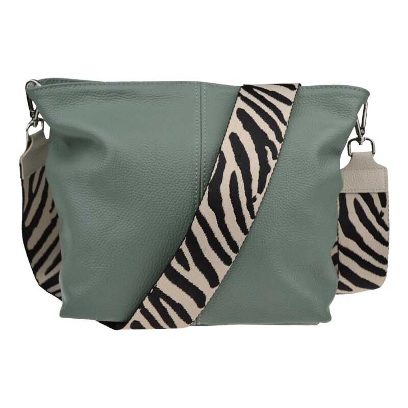 Zelená kožená talianska crossbody kabelka Prisca Khaki s prídavným 54099783